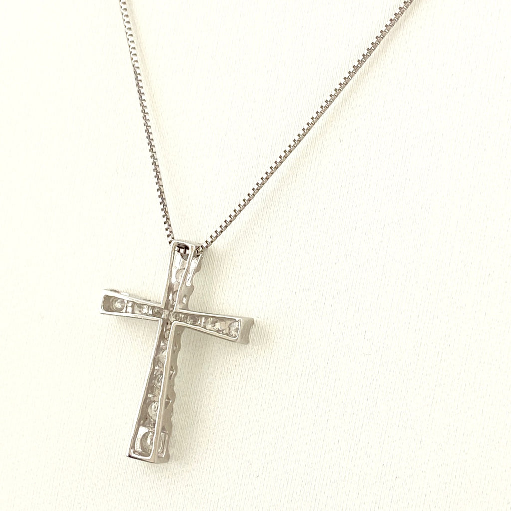 クロスモチーフ デザインネックレス プラチナ ペンダント メレダイヤ 十字架 ネックレス Pt900 Pt850 ダイヤモンド レディース 【中古】nbjwl