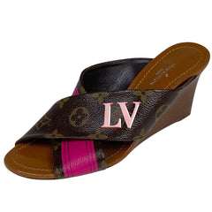 ルイ・ヴィトン モノグラム サンダル ウエッジソール パノラマライン ミュール LV 靴 サンダル モノグラム ブラウン ピンク レディース 【中古】brapp