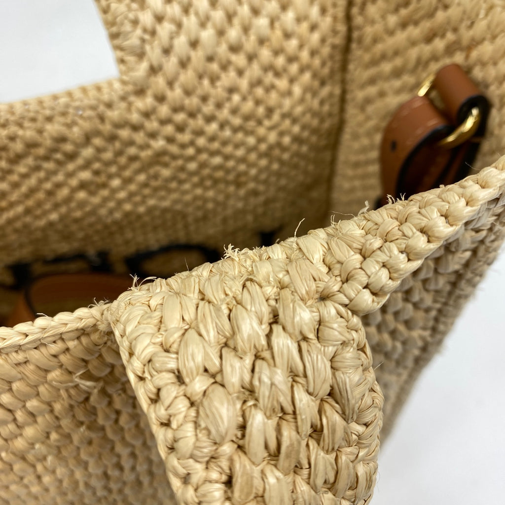 ロエベ フォント トート スモール 2WAY ショルダーバッグ ロゴ トートバッグ ラフィア ナチュラル レディース 【中古】 brbag