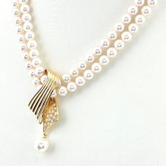 ミキモト パール デザインネックレス YG イエローゴールド ペンダント 真珠 植田いつ子 ネックレス K18 パール ダイヤモンド レディース 【中古】brjwl