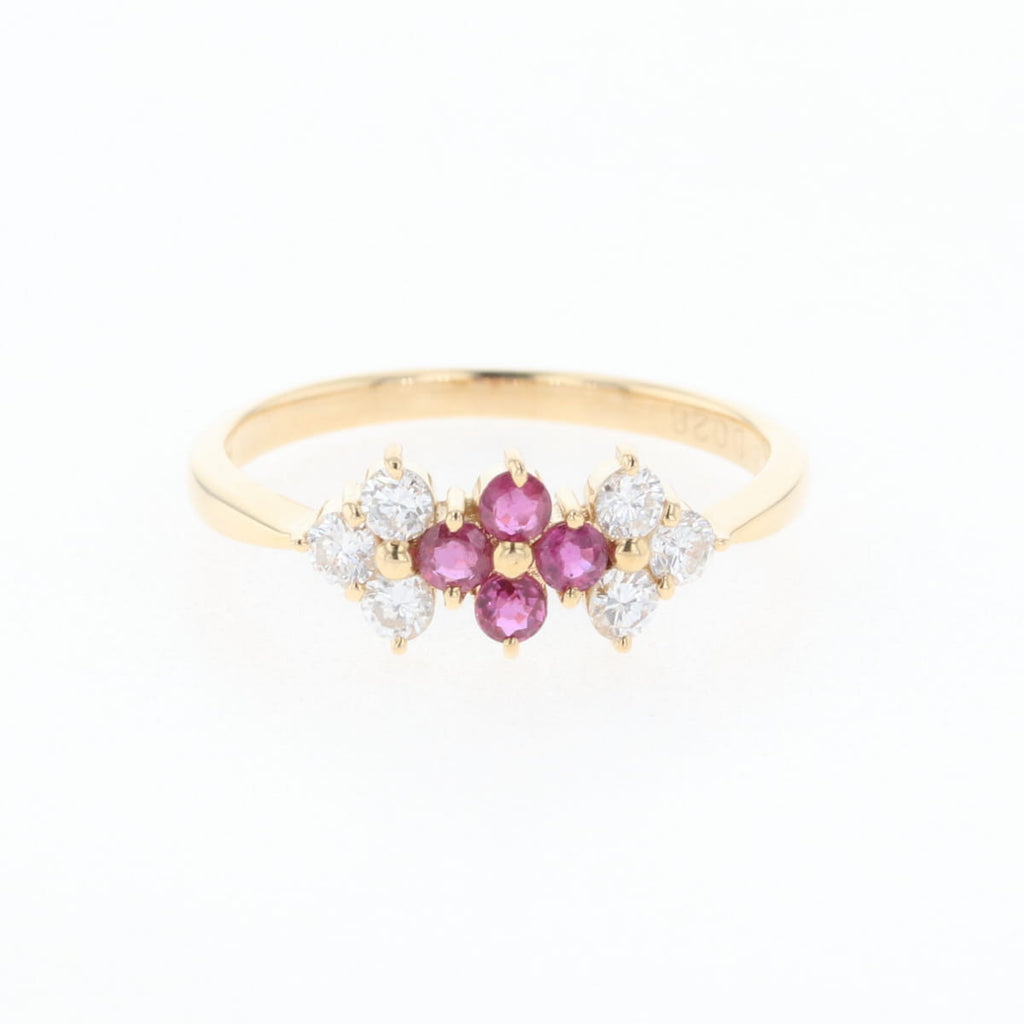 K18 YG フラワー ルビー リング 8.5号 0.22CT レディース 中古 nbjwl