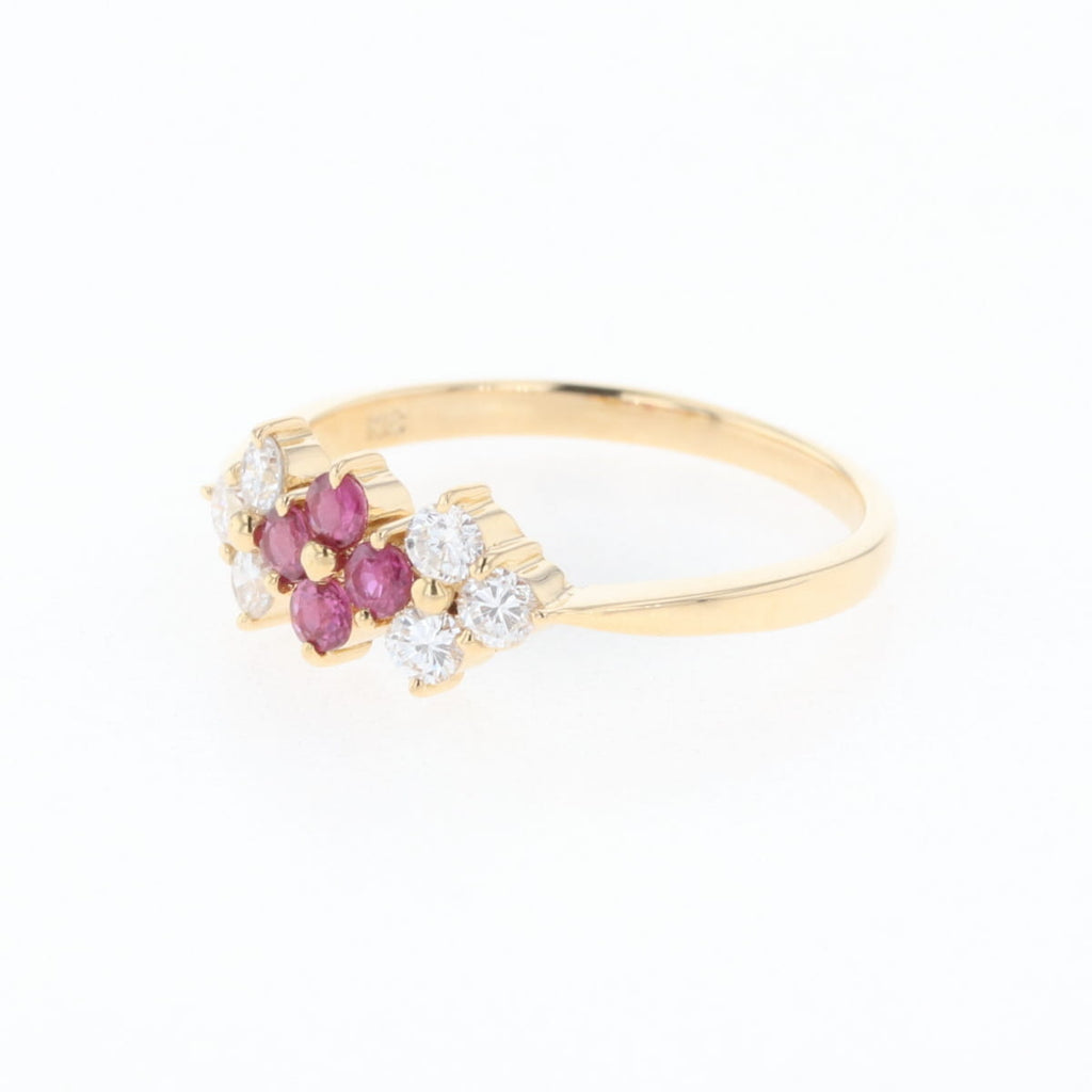 K18 YG フラワー ルビー リング 8.5号 0.22CT レディース 中古 nbjwl