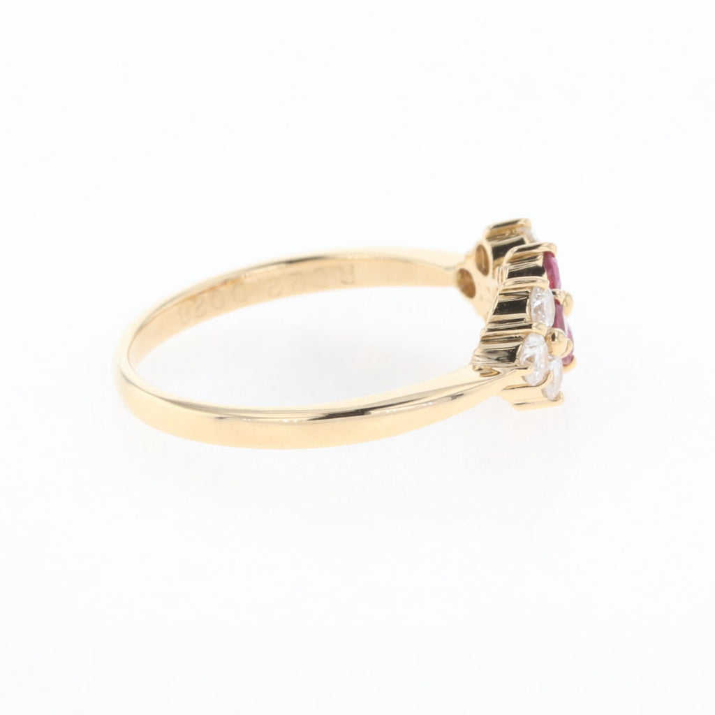 K18 YG フラワー ルビー リング 8.5号 0.22CT レディース 中古 nbjwl
