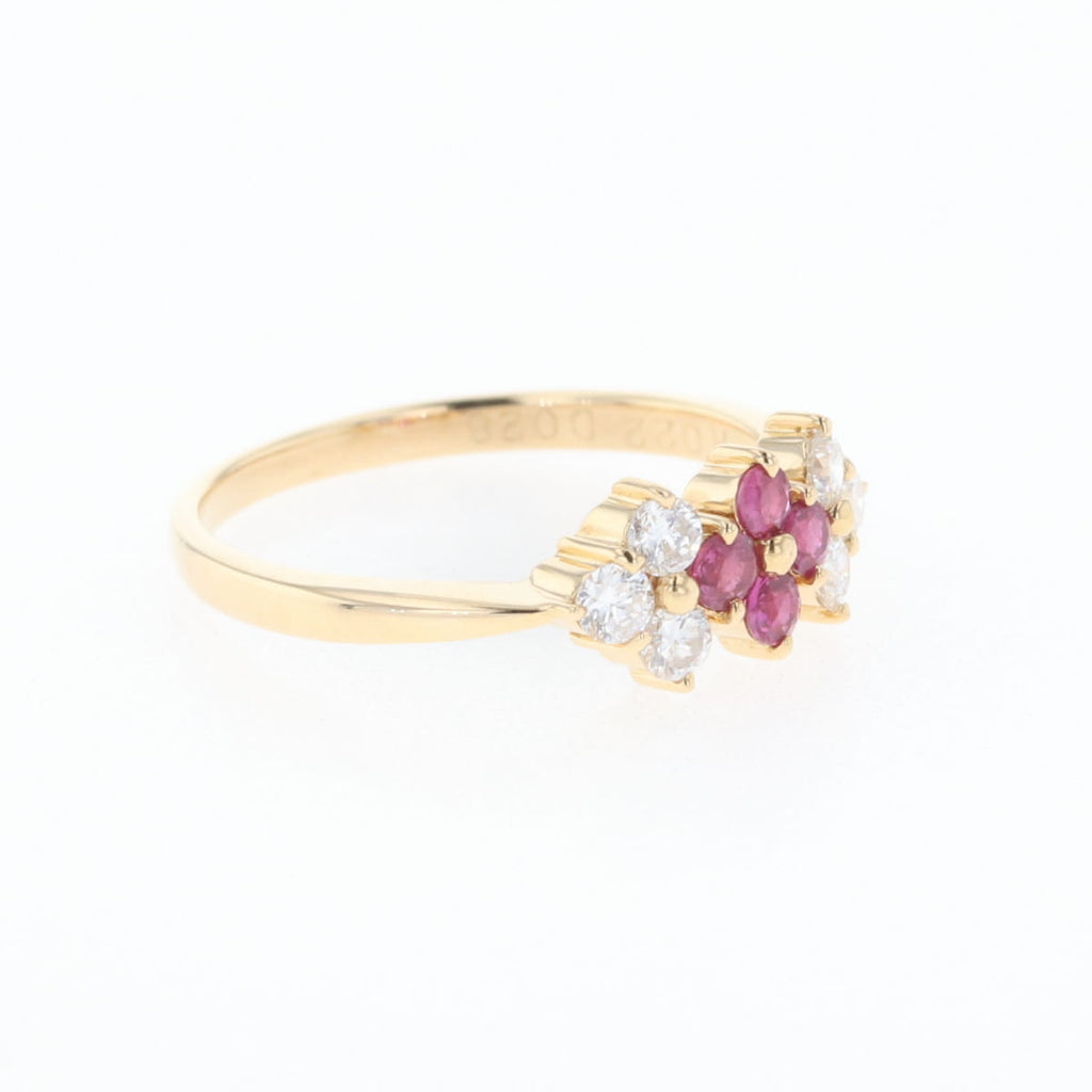 K18 YG フラワー ルビー リング 8.5号 0.22CT レディース 中古 nbjwl
