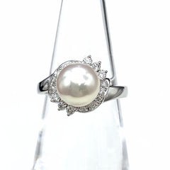 ポーラ パール デザインリング プラチナ 指輪 メレダイヤ 真珠 リング 9号 Pt900 パール ダイヤモンド レディース 【中古】brjwl
