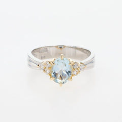 アクアマリン デザインリング プラチナ 指輪 メレダイヤ リング 14号 Pt900 K18 アクアマリン レディース 【中古】nbjwl
