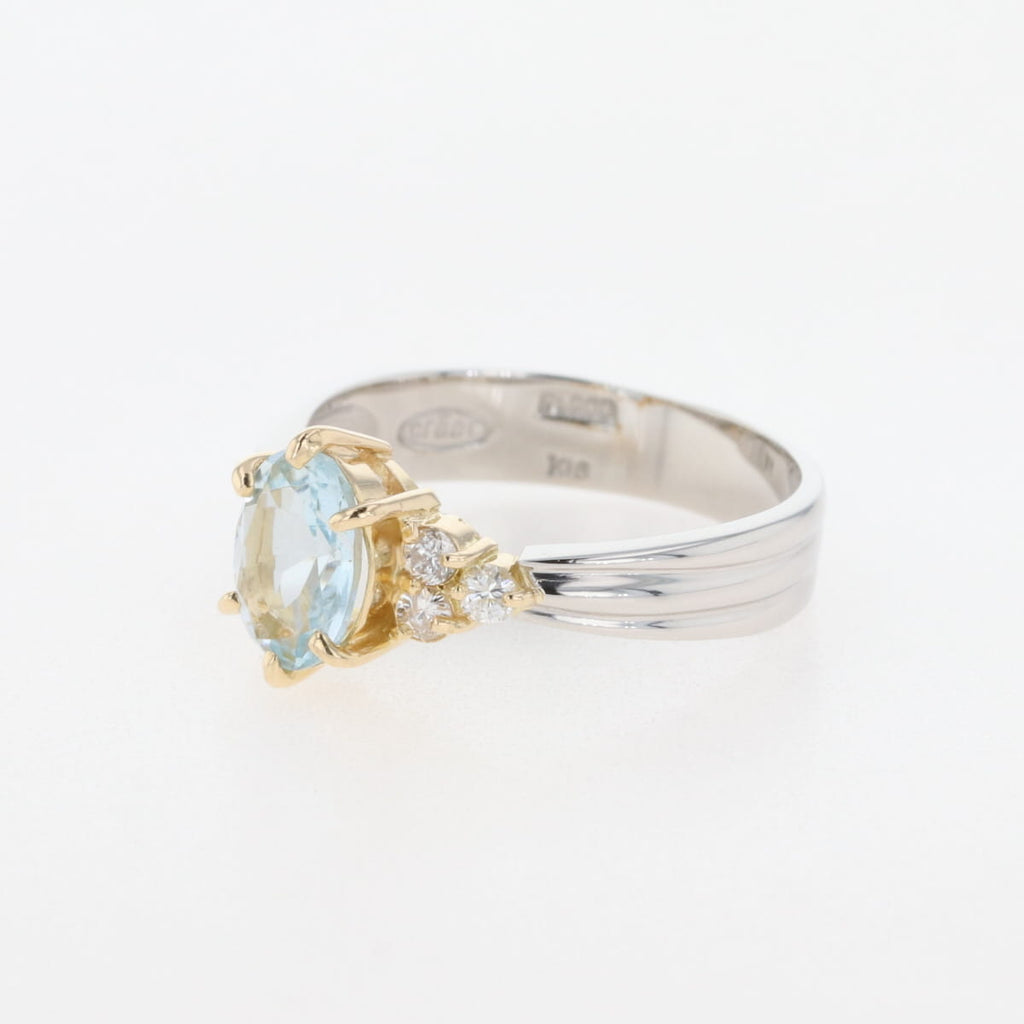 アクアマリン デザインリング プラチナ 指輪 メレダイヤ リング 14号 Pt900 K18 アクアマリン レディース 【中古】nbjwl
