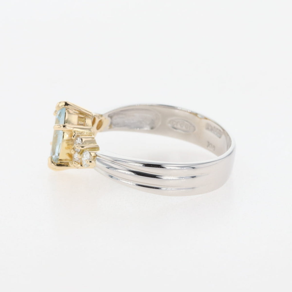 アクアマリン デザインリング プラチナ 指輪 メレダイヤ リング 14号 Pt900 K18 アクアマリン レディース 【中古】nbjwl