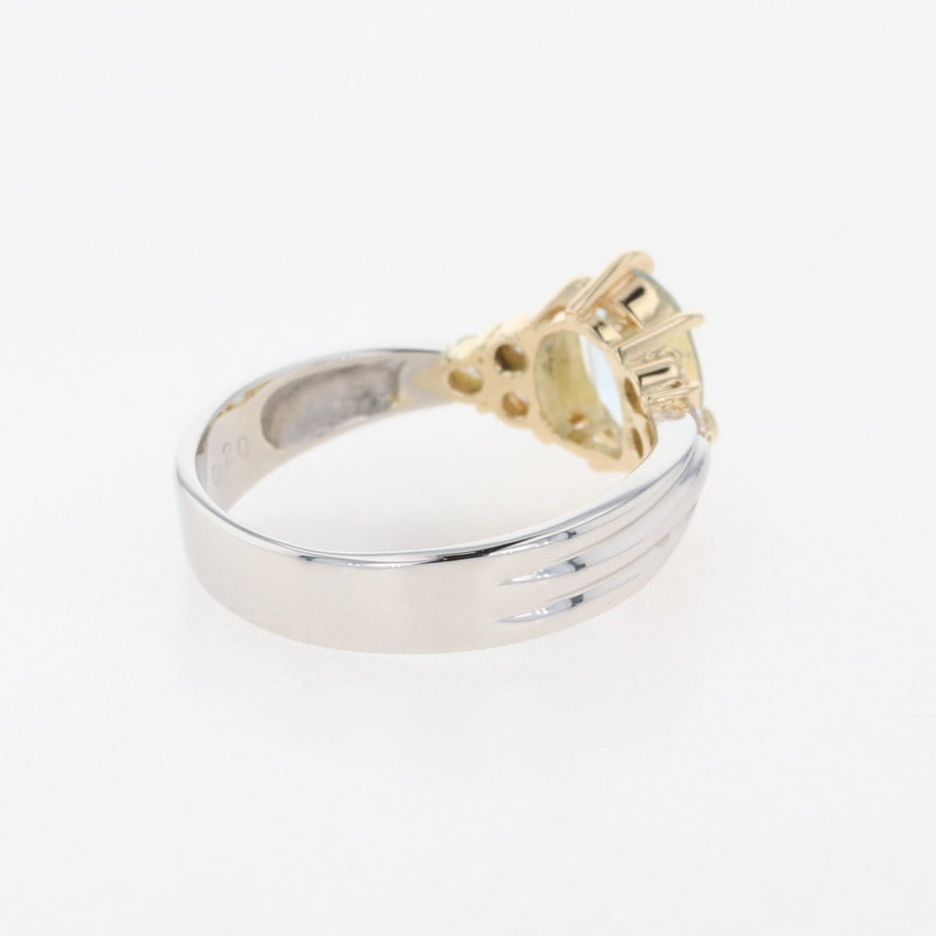 アクアマリン デザインリング プラチナ 指輪 メレダイヤ リング 14号 Pt900 K18 アクアマリン レディース 【中古】nbjwl