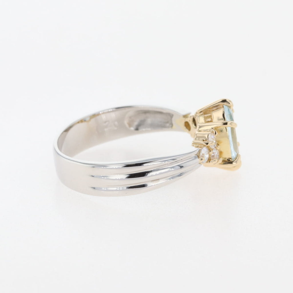 アクアマリン デザインリング プラチナ 指輪 メレダイヤ リング 14号 Pt900 K18 アクアマリン レディース 【中古】nbjwl