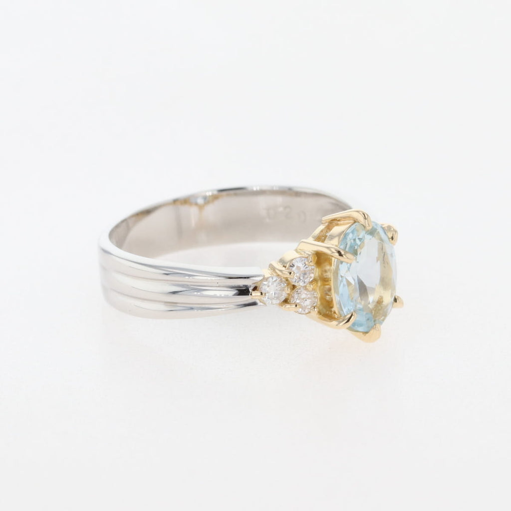 アクアマリン デザインリング プラチナ 指輪 メレダイヤ リング 14号 Pt900 K18 アクアマリン レディース 【中古】nbjwl