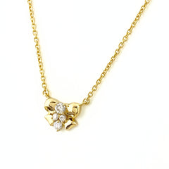 リボンモチーフ デザインネックレス YG イエローゴールド ペンダント メレダイヤ ネックレス K18 750 ダイヤモンド レディース 【中古】nbjwl