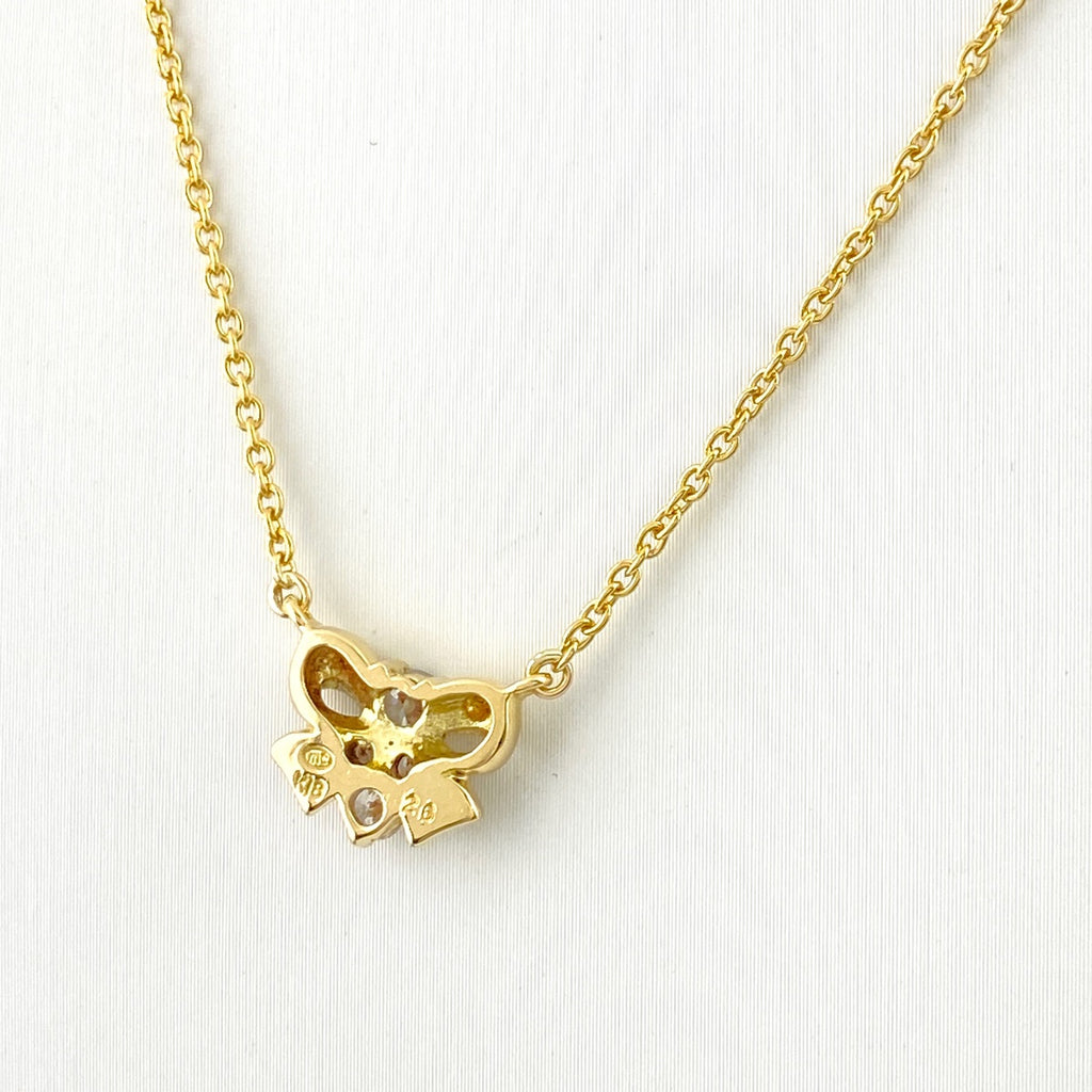 リボンモチーフ デザインネックレス YG イエローゴールド ペンダント メレダイヤ ネックレス K18 750 ダイヤモンド レディース 【中古】nbjwl