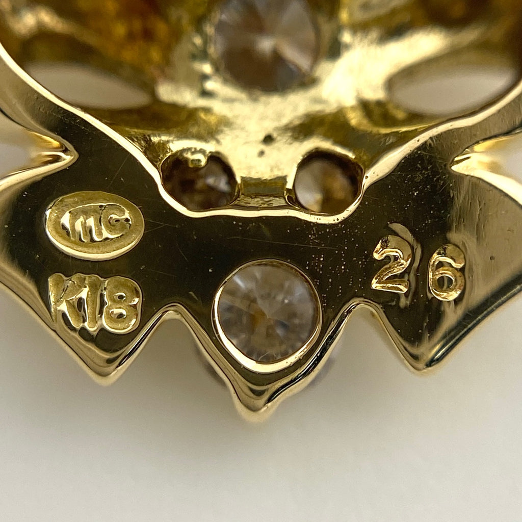 リボンモチーフ デザインネックレス YG イエローゴールド ペンダント メレダイヤ ネックレス K18 750 ダイヤモンド レディース 【中古】nbjwl