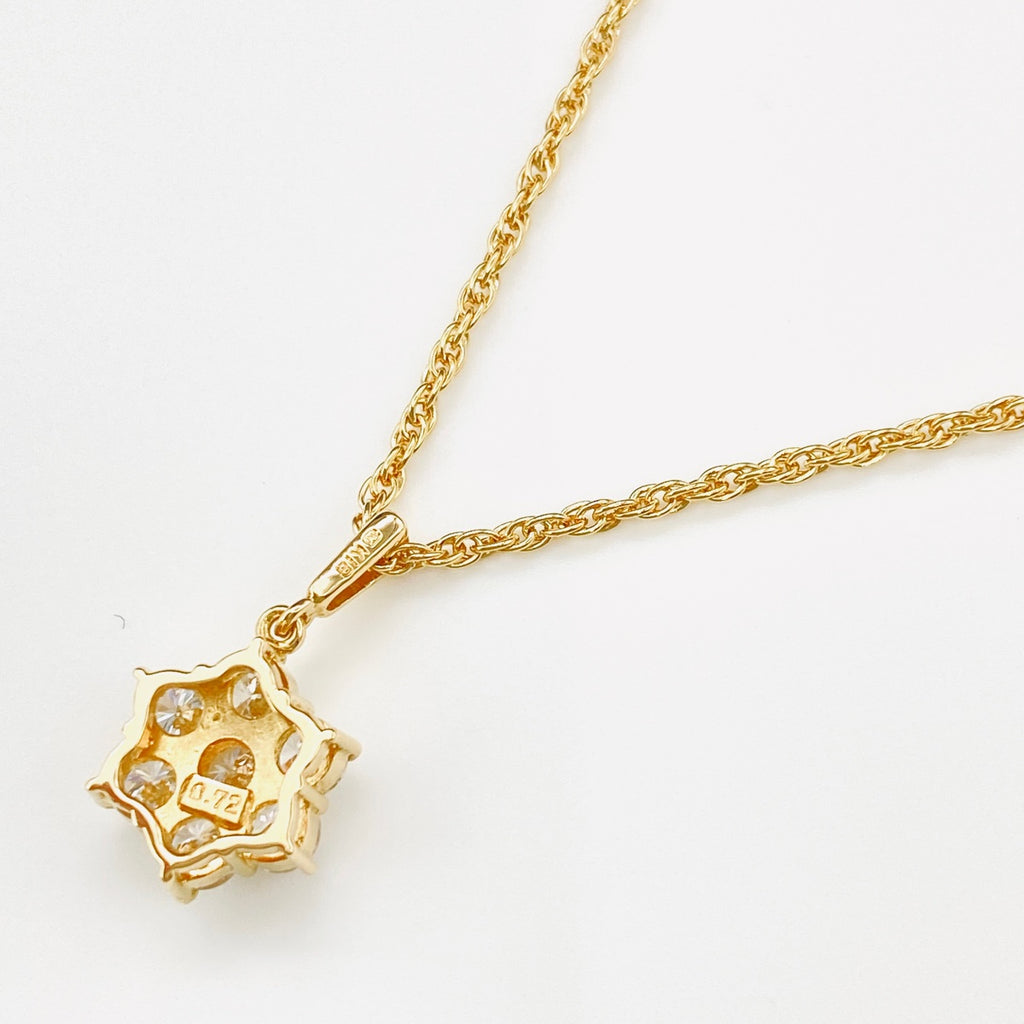 ミキモト フラワーモチーフ デザインネックレス YG イエローゴールド メレダイヤ ペンダント 花 ネックレス K18 ダイヤモンド レディース 【中古】 
 ラッピング可