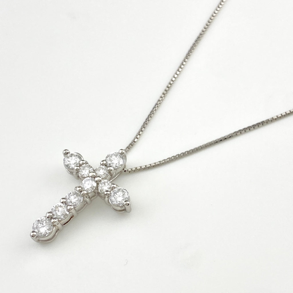 クロスモチーフ デザインネックレス プラチナ ペンダント メレダイヤ ネックレス Pt900 Pt850 ダイヤモンド レディース 【中古】 nbjwl