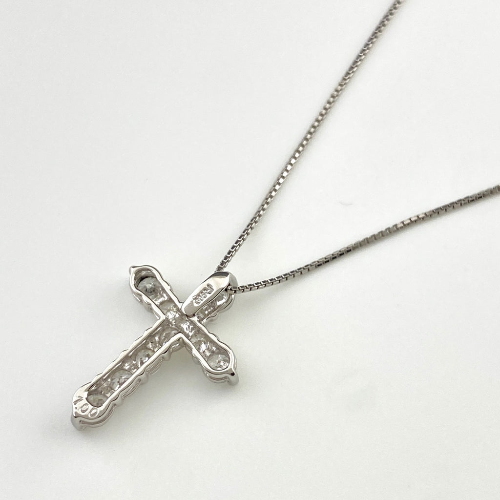 クロスモチーフ デザインネックレス プラチナ ペンダント メレダイヤ ネックレス Pt900 Pt850 ダイヤモンド レディース 【中古】 nbjwl