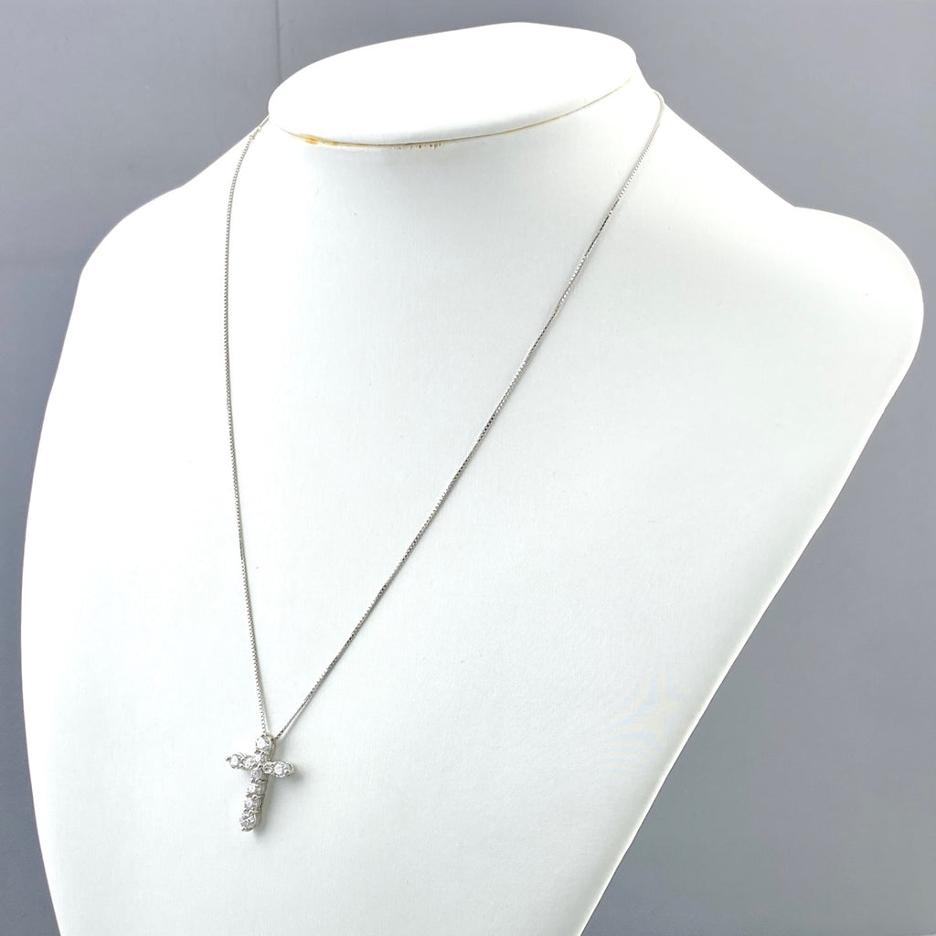 クロスモチーフ デザインネックレス プラチナ ペンダント メレダイヤ ネックレス Pt900 Pt850 ダイヤモンド レディース 【中古】 nbjwl