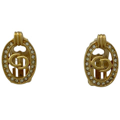 クリスチャンディオール ロゴ ラインストーン イヤリング 楕円形 オーバル CD イヤリング GP ゴールド レディース 【中古】  bracc