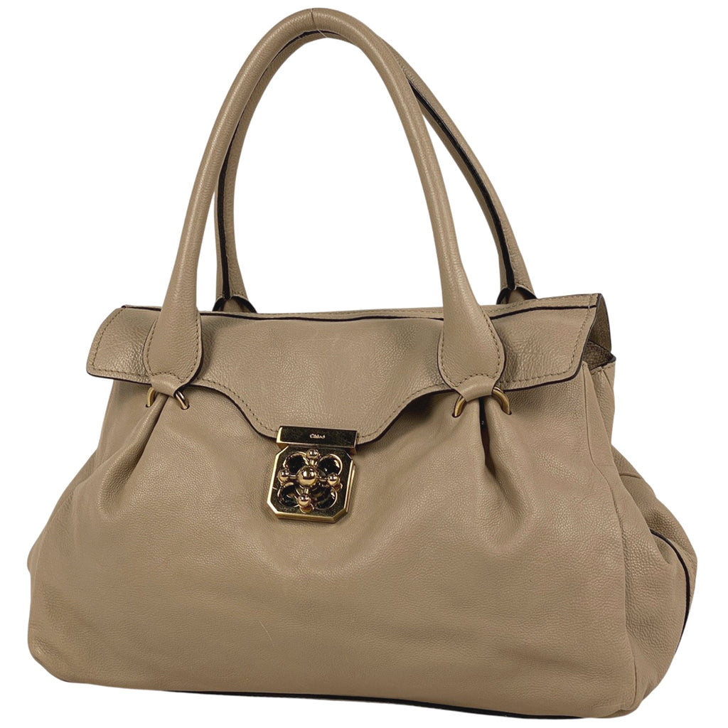 クロエ ロゴ トートバッグ ショルダーバッグ トートバッグ レザー ベージュ レディース 【中古】brbag