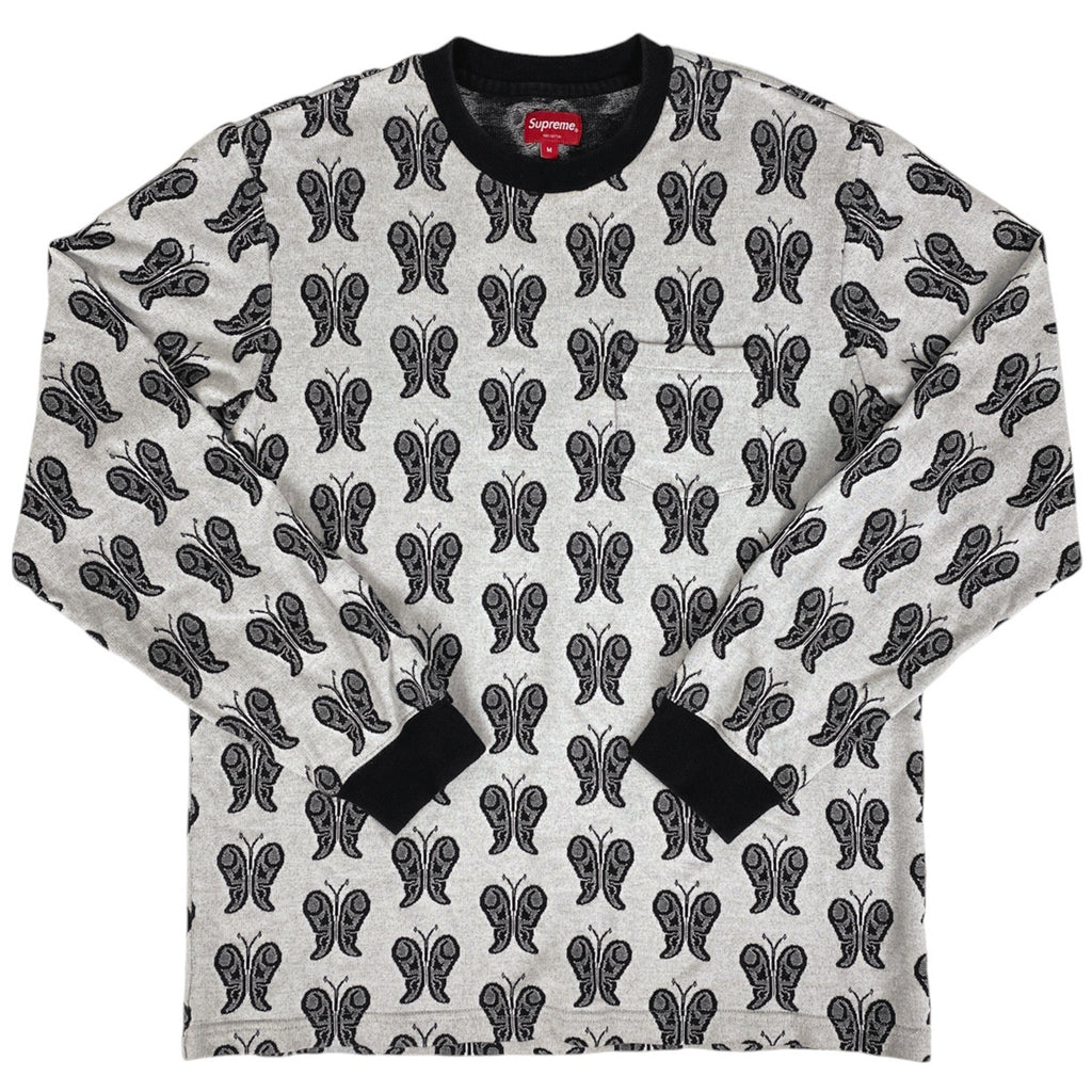 シュプリーム バタフライ ジャガード ロング Tシャツ クルーネック レディース トップス 長袖Ｔシャツ コットン ブラック ホワイト メンズ 【中古】brapp