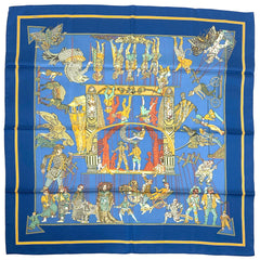 エルメス カレ 90 LE TEMPS des MARIONNETTES マリオネットの時間 スカーフ シルク ブルー マルチカラー レディース 【中古】brbag