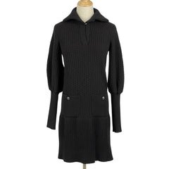 シャネル ココマークボタン ニットワンピース 長袖 ひざ丈 P47277 ワンピース スカート ウール ブラック レディース 【中古】brapp