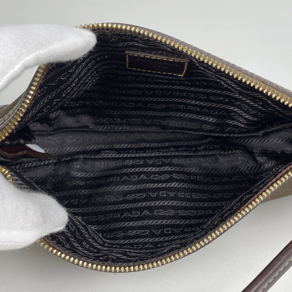 プラダ ロゴ ハンドバッグ ポーチ ジャガード ハンドバッグ キャンバス ブラウン レディース 【中古】brbag