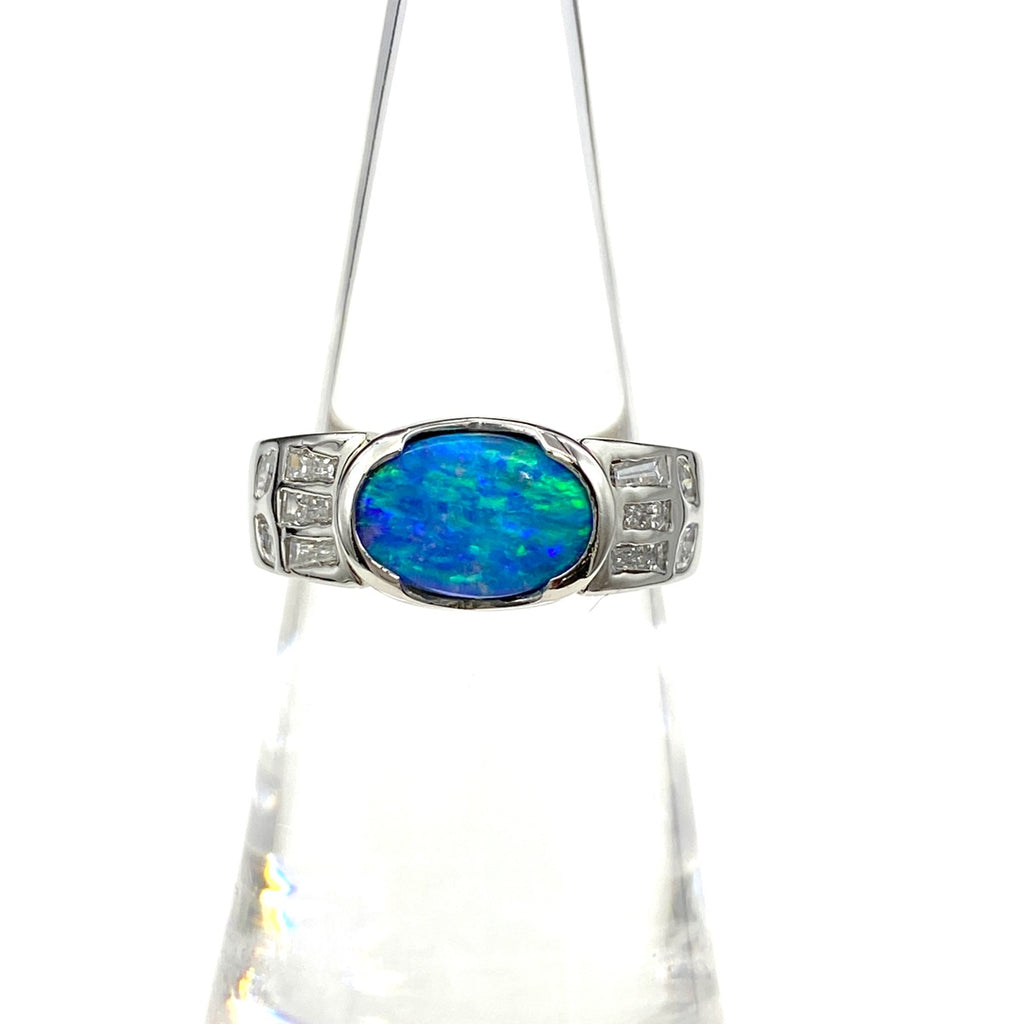 ボルダーオパール デザインリング プラチナ 指輪 メレダイヤ リング 8.5号 Pt900 ボルダーオパール ダイヤモンド レディース 【中古】nbjwl