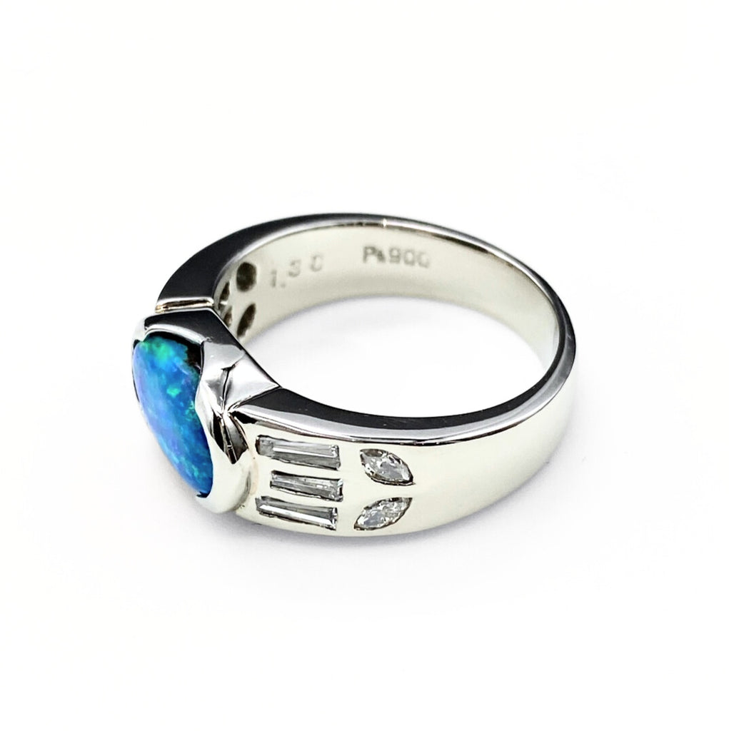 ボルダーオパール デザインリング プラチナ 指輪 メレダイヤ リング 8.5号 Pt900 ボルダーオパール ダイヤモンド レディース 【中古】nbjwl