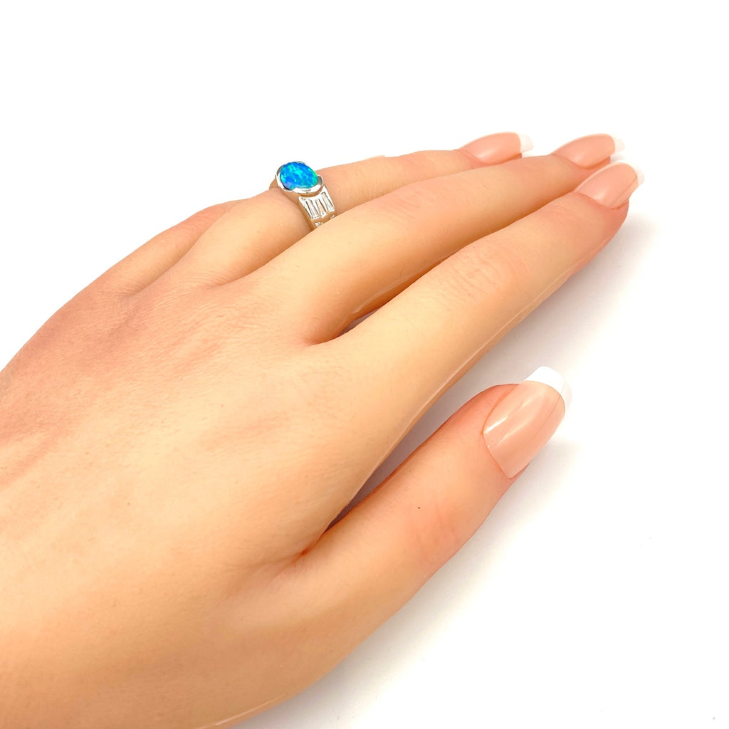 ボルダーオパール デザインリング プラチナ 指輪 メレダイヤ リング 8.5号 Pt900 ボルダーオパール ダイヤモンド レディース 【中古】nbjwl