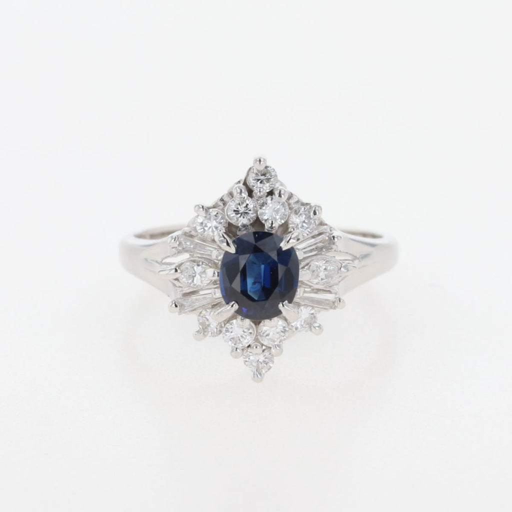 サファイア デザインリング プラチナ 指輪 メレダイヤ リング 9号 Pt900 サファイア ダイヤモンド レディース 【中古】nbjwl