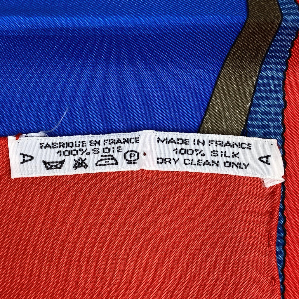 エルメス カレ 90 Grand Manege 大調教術 馬具 リボン スカーフ シルク レッド ブルー マルチカラー レディース 【中古】  brbag