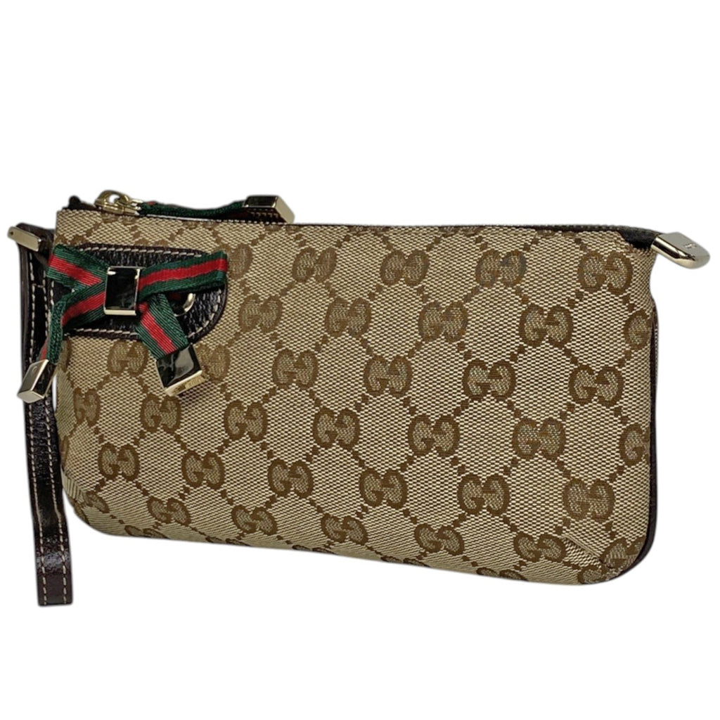 グッチ プリンシー ポーチ リボン GG柄 アクセサリーポーチ GGキャンバス ベージュ 162846 レディース 【中古】brbag