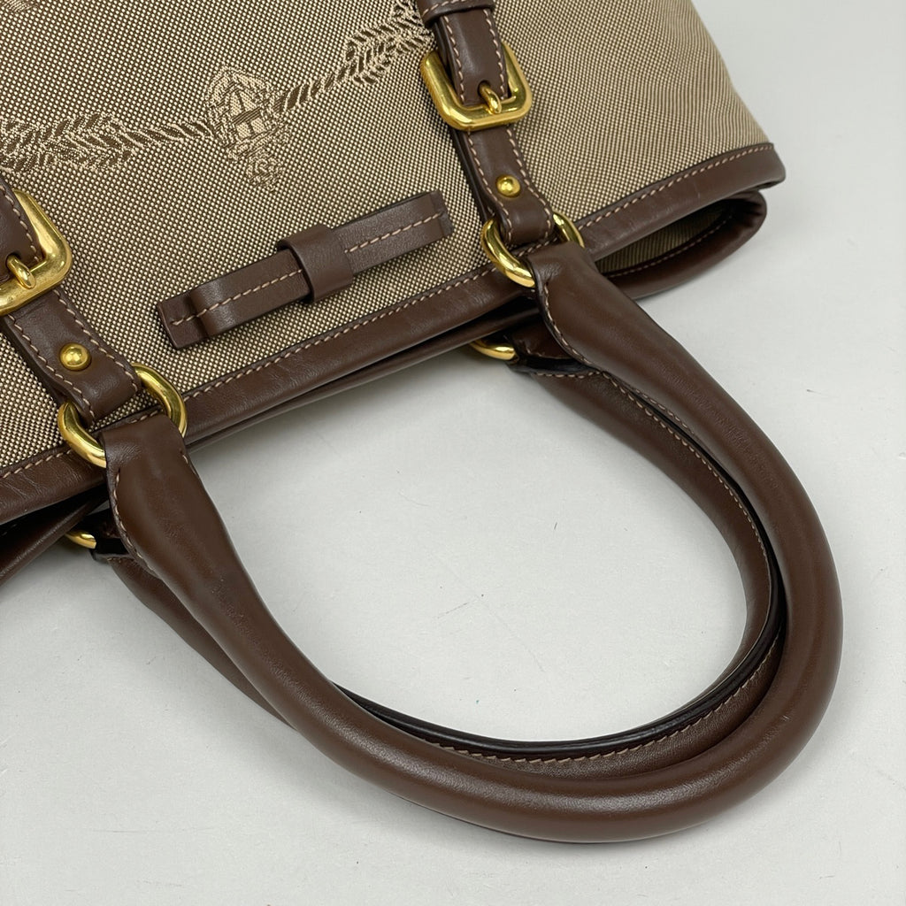 プラダ ロゴ ジャガード ハンドバッグ トートバッグ リボン ハンドバッグ キャンバス ブラウン BN1841 レディース 【中古】brbag