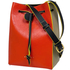 マルニ ロゴ ショルダーバッグ 巾着型 ショルダーバッグ レザー オレンジ ベージュ レディース 【中古】brbag