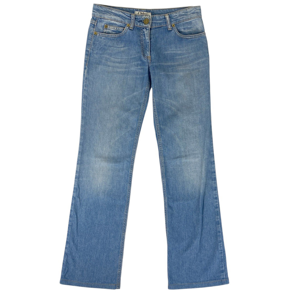 【在庫一掃】 クロエ ロゴボタン デニムパンツ ストレート ダメージ ボトムス デニムパンツ コットン ポリエチレン ブルー レディース 【中古】 brapp