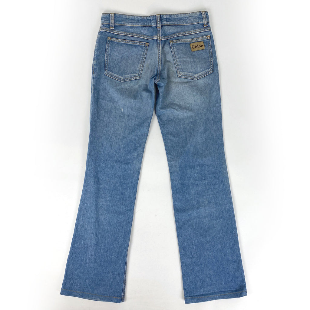 クロエ ロゴボタン デニムパンツ ストレート ダメージ ボトムス デニムパンツ コットン ポリエチレン ブルー レディース 【中古】