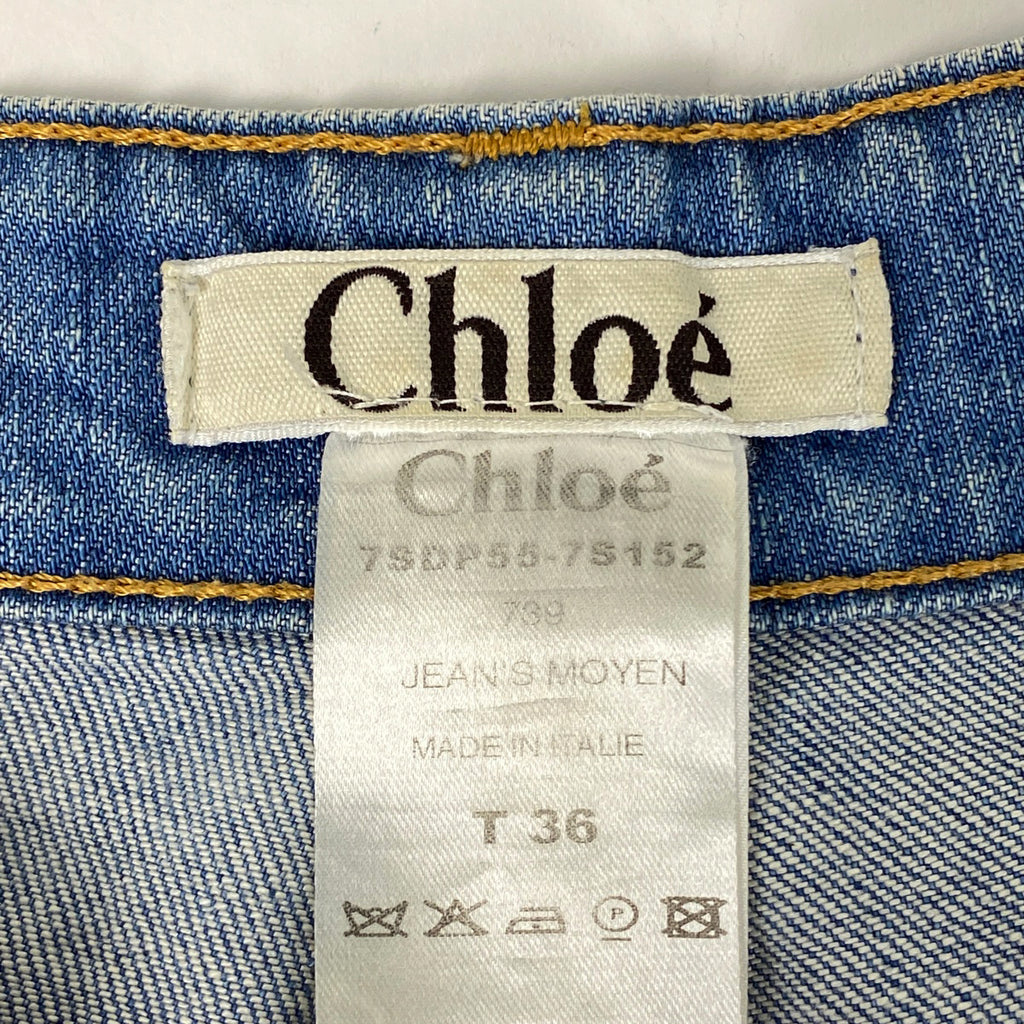 【在庫一掃】 クロエ ロゴボタン デニムパンツ ストレート ダメージ ボトムス デニムパンツ コットン ポリエチレン ブルー レディース 【中古】 brapp