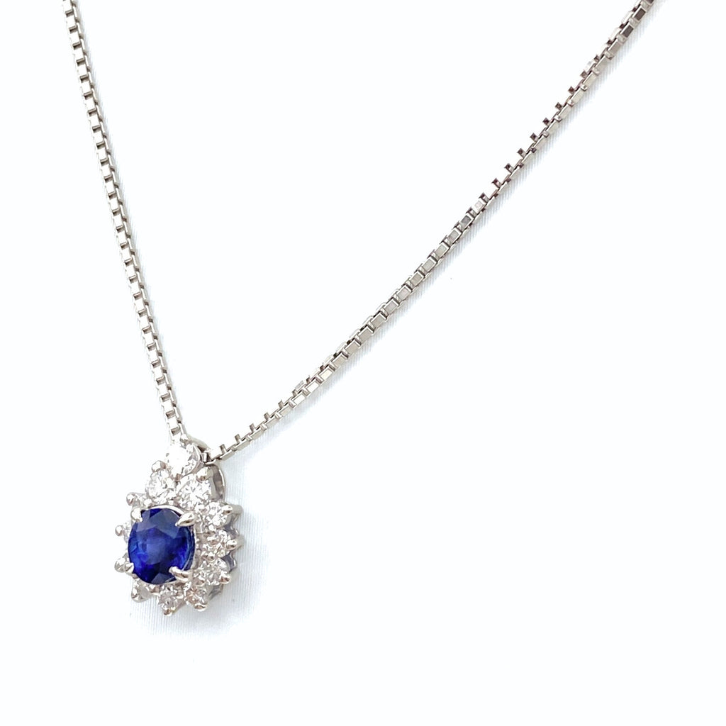 サファイア デザインネックレス プラチナ ペンダント メレダイヤ ネックレス Pt900 Pt850 サファイア レディース 【中古】nbjwl