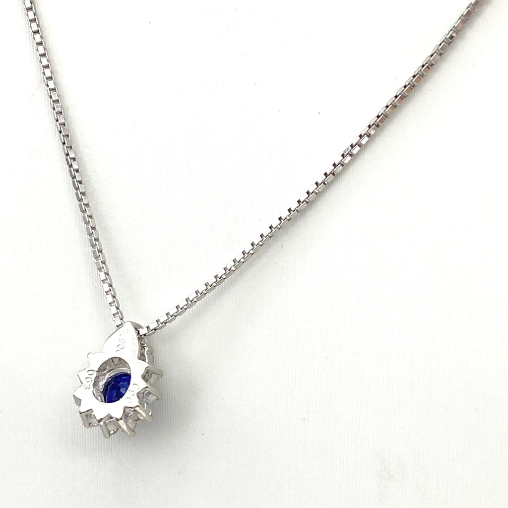 サファイア デザインネックレス プラチナ ペンダント メレダイヤ ネックレス Pt900 Pt850 サファイア レディース 【中古】nbjwl