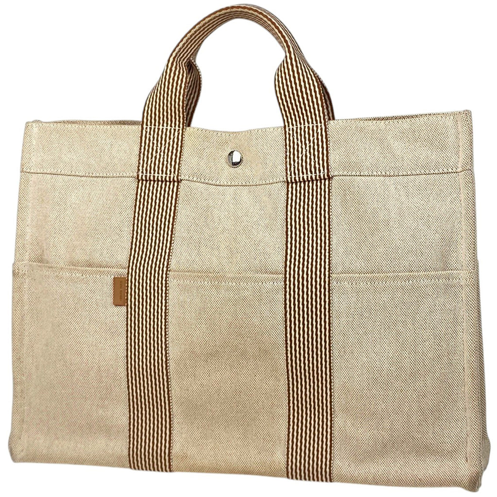 エルメス ニュー フールトゥ MM ハンドバッグ トートバッグ キャンバス ベージュ ブラウン レディース 【中古】brbag