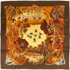 エルメス カレ 90 AFRICA アフリカ 動物柄 スカーフ シルク グリーン オレンジ マルチカラー レディース 【中古】brbag
