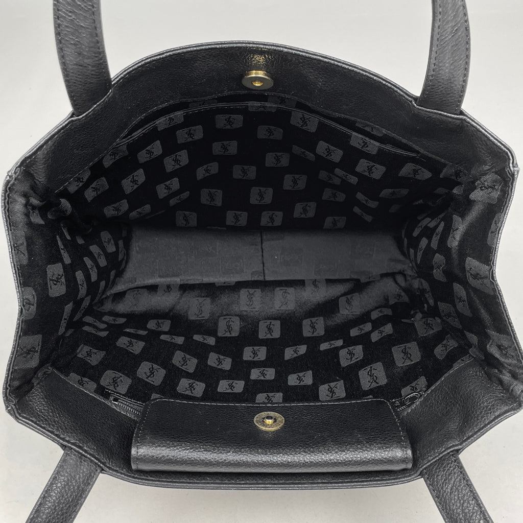 イヴ・サンローラン サイドステッチ トートバッグ ハンドバッグ 肩掛け トートバッグ レザー ブラック レディース 【中古】