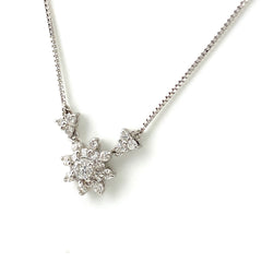 フラワーモチーフ デザインネックレス プラチナ ペンダント メレダイヤ 花 ネックレス Pt900 Pt850 ダイヤモンド レディース 【中古】nbjwl