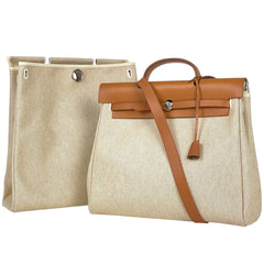 エルメス エールバッグ MM 2WAY ショルダーバッグ ハンドバッグ トワルアッシュ(コーティング) ナチュラル ブラウン □D レディース 【中古】brbag