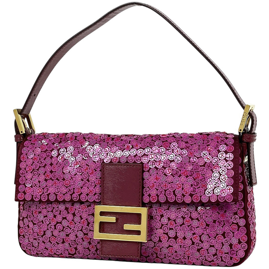 フェンディ ロゴ マンマバケット スパンコール ワンショルダー ショルダーバッグ サテン ピンク 8BR600 レディース 【中古】brbag