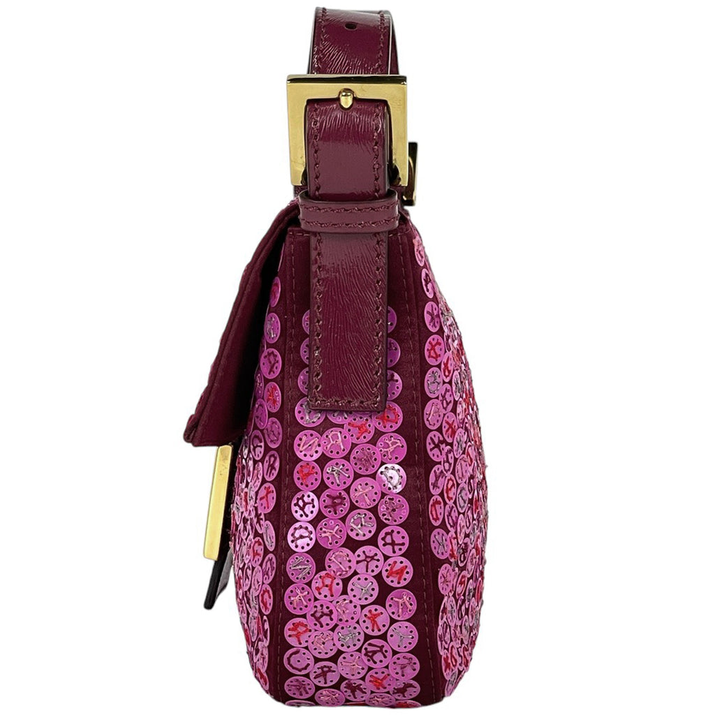 フェンディ ロゴ マンマバケット スパンコール ワンショルダー ショルダーバッグ サテン ピンク 8BR600 レディース 【中古】brbag