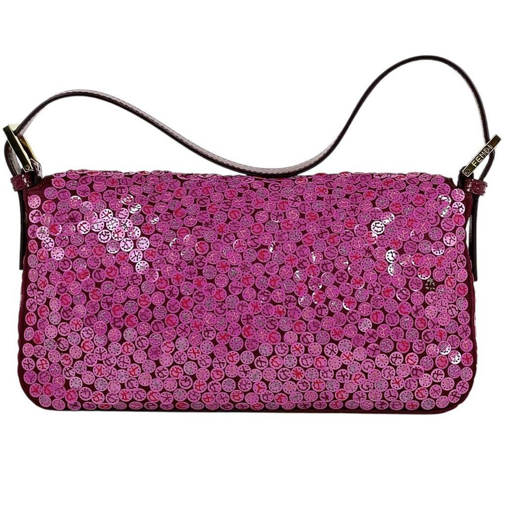 フェンディ ロゴ マンマバケット スパンコール ワンショルダー ショルダーバッグ サテン ピンク 8BR600 レディース 【中古】brbag