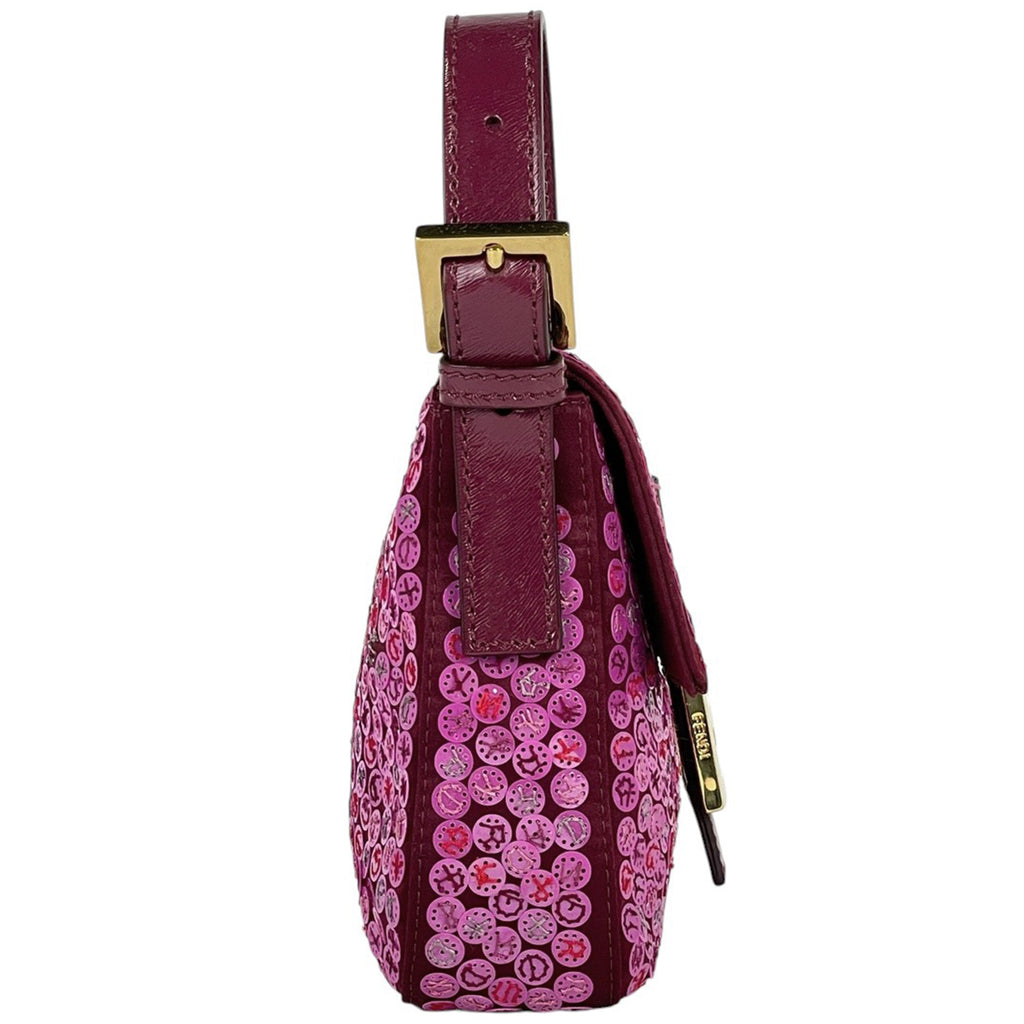 フェンディ ロゴ マンマバケット スパンコール ワンショルダー ショルダーバッグ サテン ピンク 8BR600 レディース 【中古】brbag